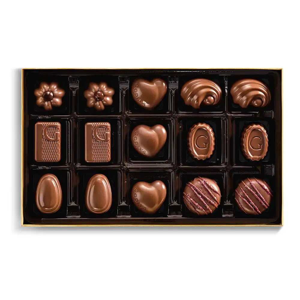 Milk Chocolate Gold Gift Box, Red Ribbon, 15pc.